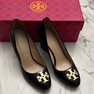 Tory Burch Black Wedge with Gold Accents